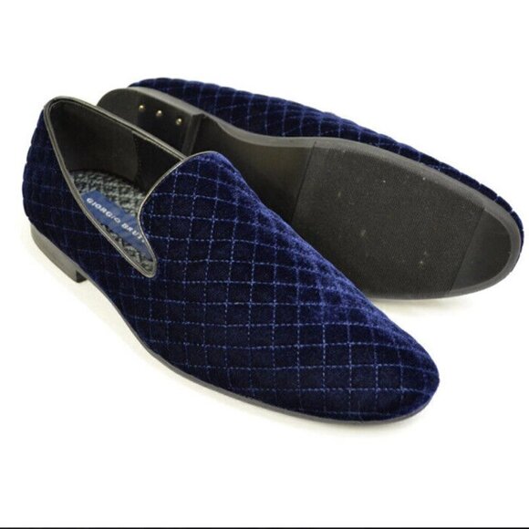 Giorgio Brutini “Chatwal” Navy Blue Diamond Stitched Velvet Slip On Loafer Shoes - Picture 1 of 12